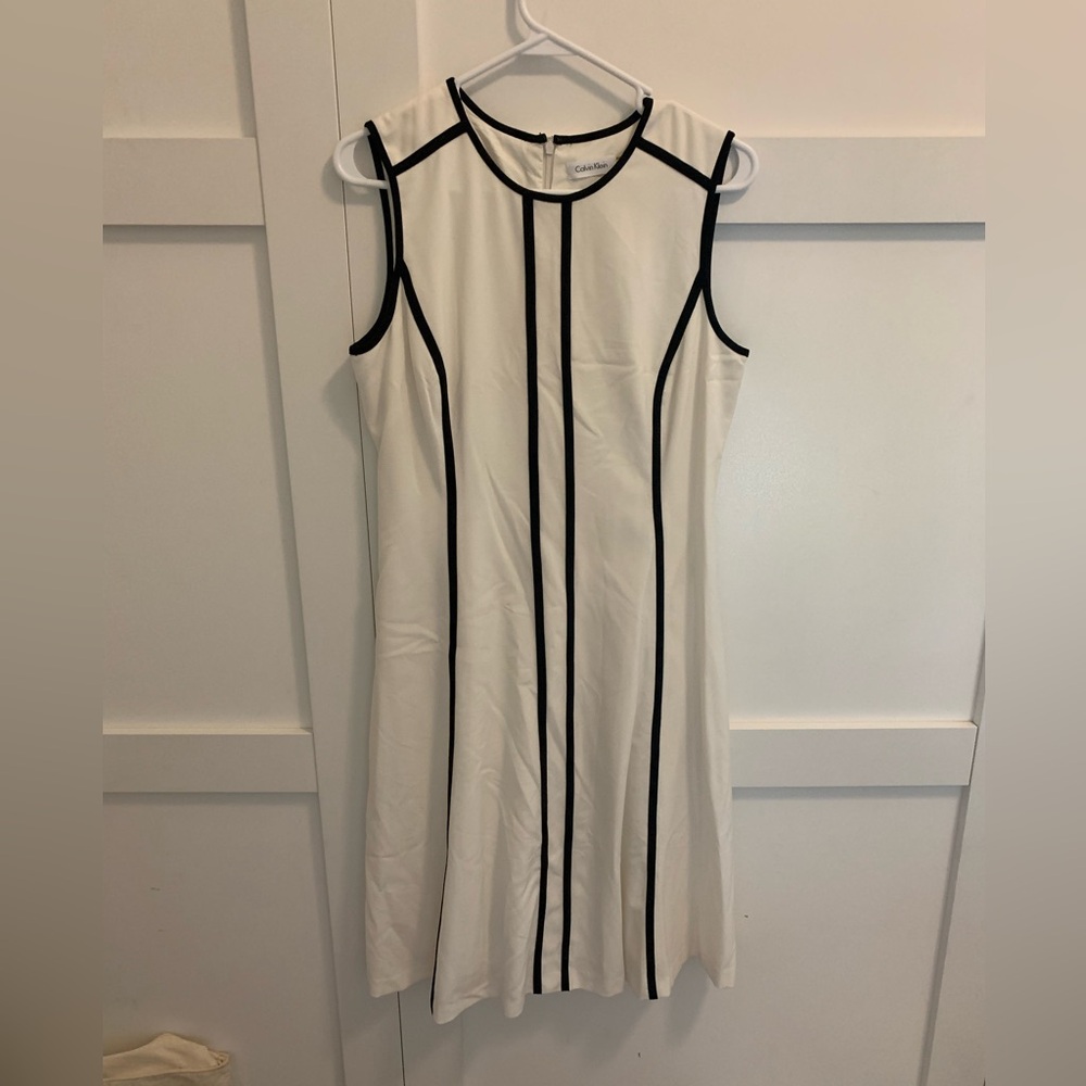 Calvin Klein Ivory Midi Dress with Black Piping